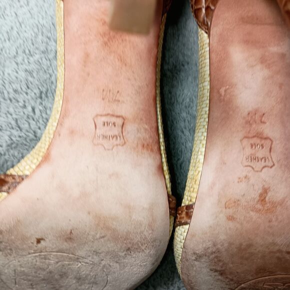 Tory Burch Croc Designed Ankle Strap Peep Toe Leather Heels Sandals Size 7M 7 M - Picture 16 of 16